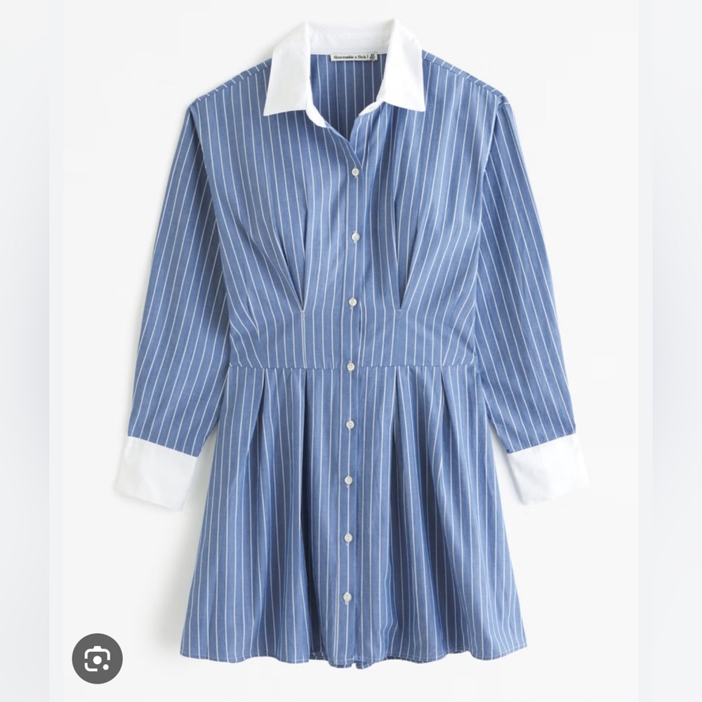NWT Abercrombie & Fitch Long-Sleeve Poplin Shirt Dress | Blue Striped